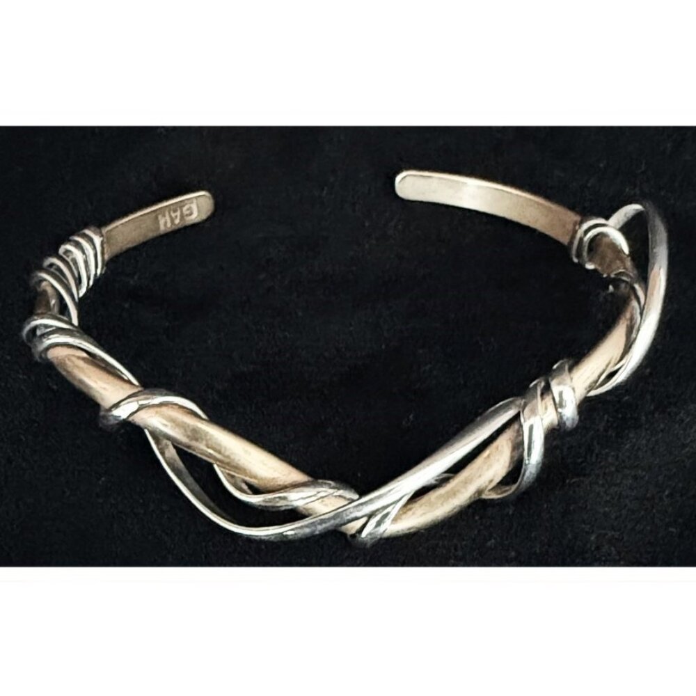 NAVAJO Twisted Cuff Bracelet Sterling Silver & Brass Unisex Adjust Signed GAH